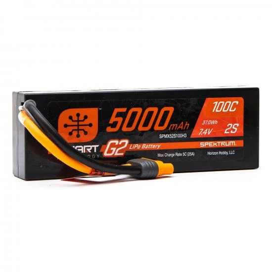 Spektrum SMART G2 Hard Case LiPo Battery - 7.4V 5000mAh 2S 100C - IC3 3 Spektrum SMART G2 Hard Case LiPo Battery - 7.4V 5000mAh 2S 100C - IC3